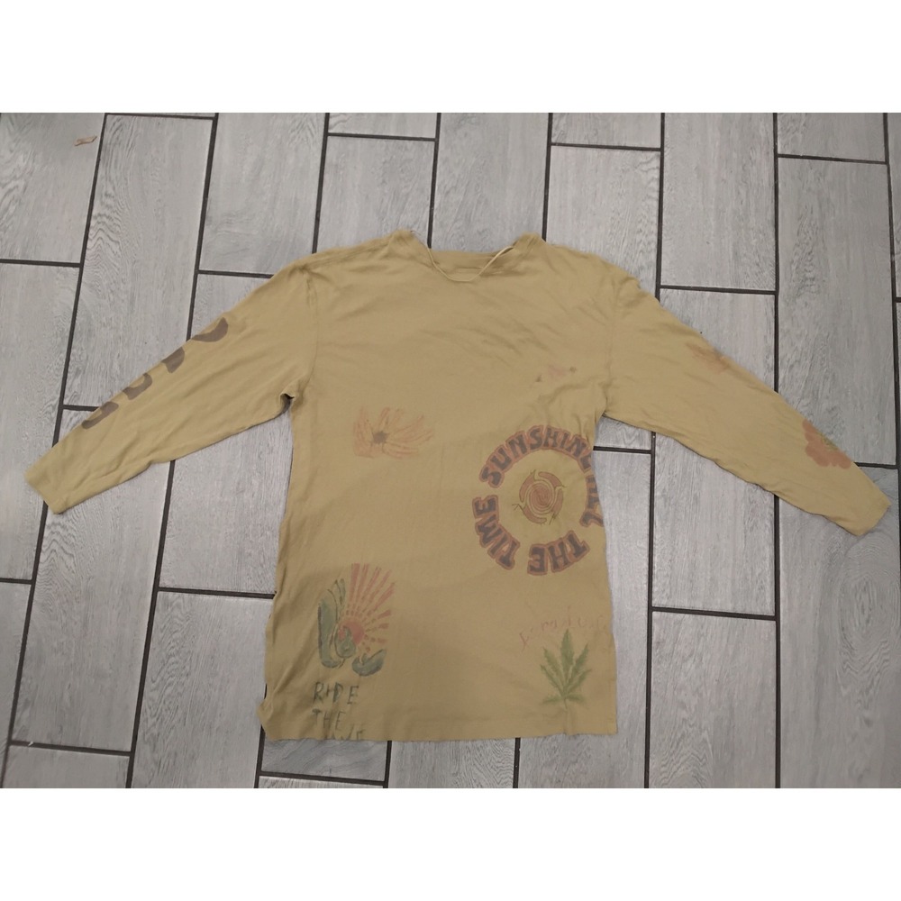 We The Free Free People Graphic Long Sleeve Tee Tan Sunshine Butterfly Small